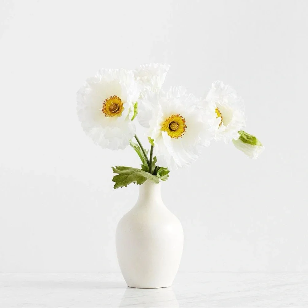 Faux White Poppy Flower Bundle - Set of 3